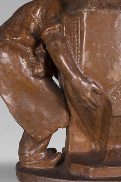 Charles GREBER (1820-1898) - Enamelled stoneware vase with gardeners Charles GREBER (1820-1898) - Enamelled stoneware vase with gardeners-4