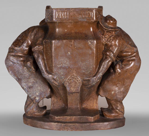 Charles GREBER (1820-1898) - Enamelled stoneware vase with gardeners Charles GREBER (1820-1898) - Enamelled stoneware vase with gardeners-5