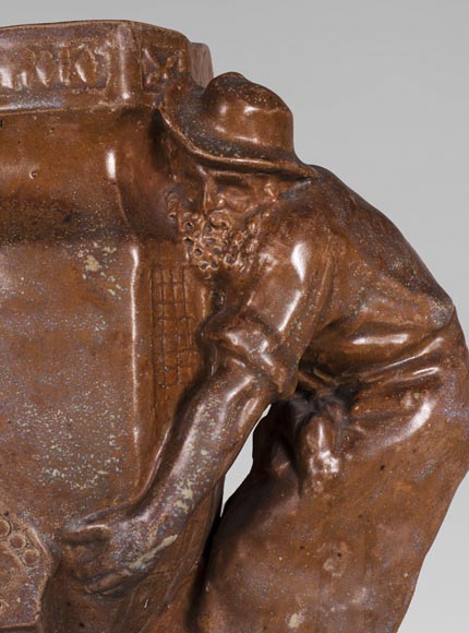 Charles GREBER (1820-1898) - Enamelled stoneware vase with gardeners Charles GREBER (1820-1898) - Enamelled stoneware vase with gardeners-6