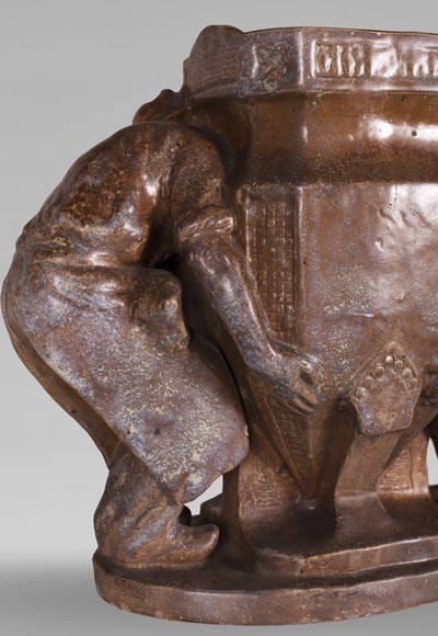 Charles GREBER (1820-1898) - Enamelled stoneware vase with gardeners Charles GREBER (1820-1898) - Enamelled stoneware vase with gardeners-7