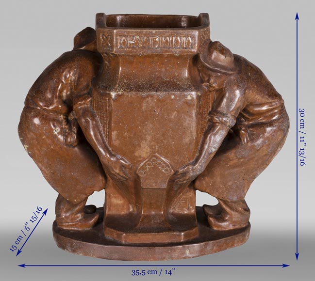 Charles GREBER (1820-1898) - Enamelled stoneware vase with gardeners Charles GREBER (1820-1898) - Enamelled stoneware vase with gardeners-10