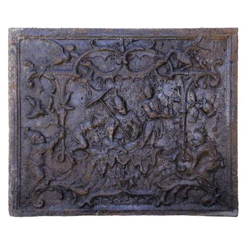 18th century fireback with chinoiserie decoration