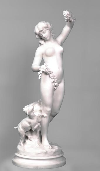 Louis-Robert Carrier-Belleuse (1848–1913), Nymph with a Goat, Carrara marble Louis-Robert Carrier-Belleuse (1848–1913), Nymph with a Goat, Carrara marble-0