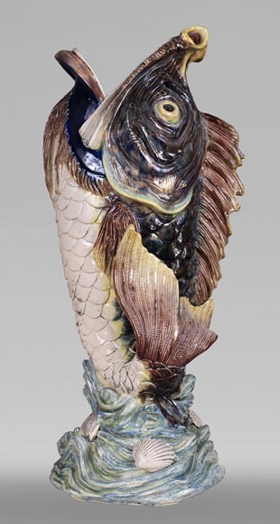 Earthenware umbrella holder representing a fish coming out of a wave Earthenware umbrella holder representing a fish coming out of a wave-5