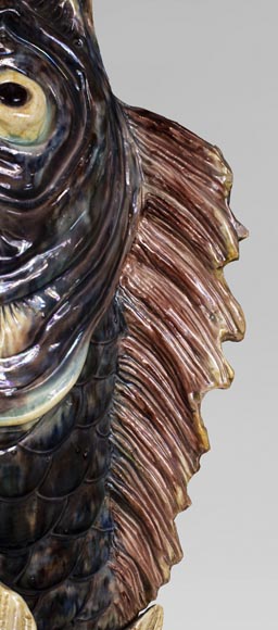 Earthenware umbrella holder representing a fish coming out of a wave Earthenware umbrella holder representing a fish coming out of a wave-6