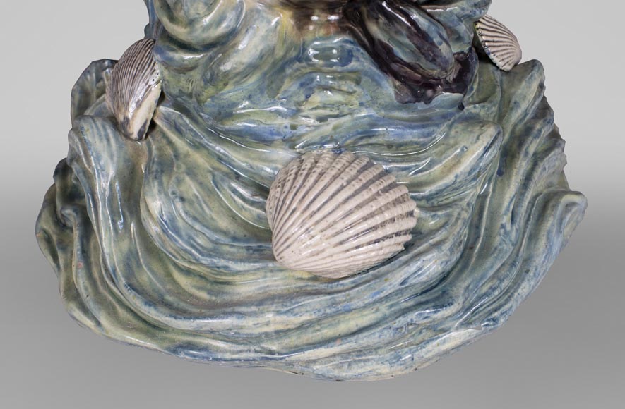 Earthenware umbrella holder representing a fish coming out of a wave Earthenware umbrella holder representing a fish coming out of a wave-8