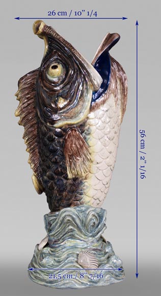 Earthenware umbrella holder representing a fish coming out of a wave Earthenware umbrella holder representing a fish coming out of a wave-9