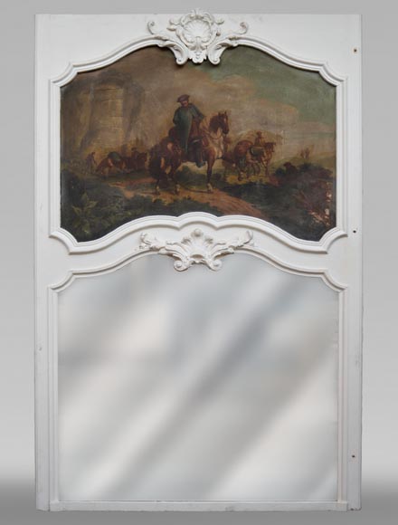 Antique Louis XV style trumeau with an oil on panel representing a scene of merchants on horseback Antique Louis XV style trumeau with an oil on panel representing a scene of merchants on horseback-0