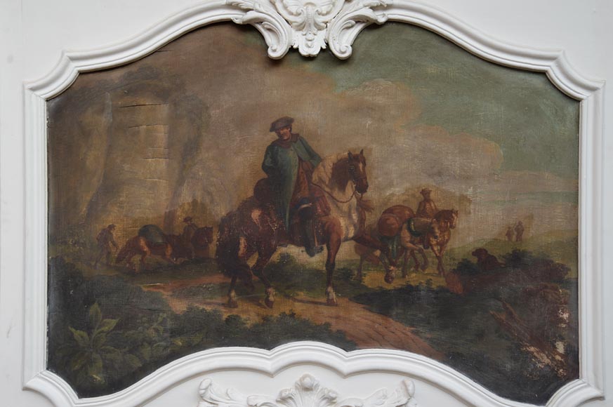 Antique Louis XV style trumeau with an oil on panel representing a scene of merchants on horseback Antique Louis XV style trumeau with an oil on panel representing a scene of merchants on horseback-2