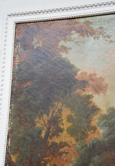 Antique Louis XVI style trumeau with an oil on canvas with gallant scene decoration Antique Louis XVI style trumeau with an oil on canvas with gallant scene decoration-4