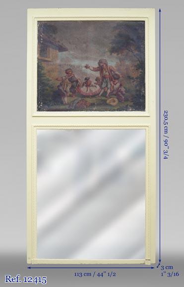 Antique trumeau with an oil on canvas representing a scene of children playing with a dog Antique trumeau with an oil on canvas representing a scene of children playing with a dog-6