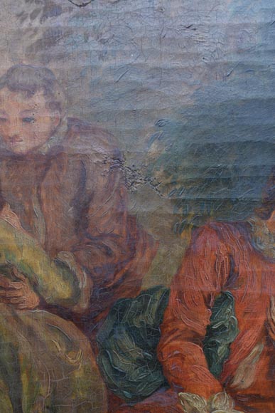 Antique painted trumeau decorated with an oil on canvas representing a gallant scene Antique painted trumeau decorated with an oil on canvas representing a gallant scene-4