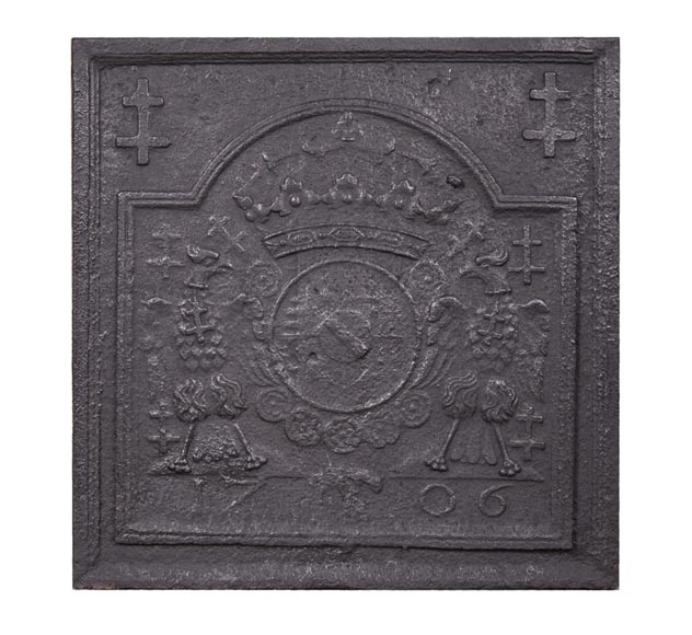 Cast iron fireback with coat of arms of Lorraine, dated 1706 Cast iron fireback with coat of arms of Lorraine, dated 1706-0