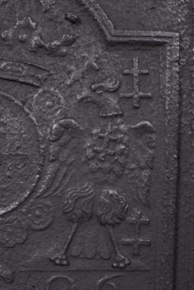 Cast iron fireback with coat of arms of Lorraine, dated 1706 Cast iron fireback with coat of arms of Lorraine, dated 1706-1