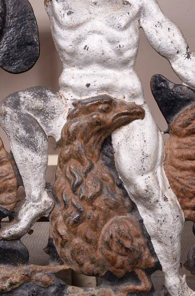 Very rare openwork painted cast iron fireback, Very rare openwork painted cast iron fireback,