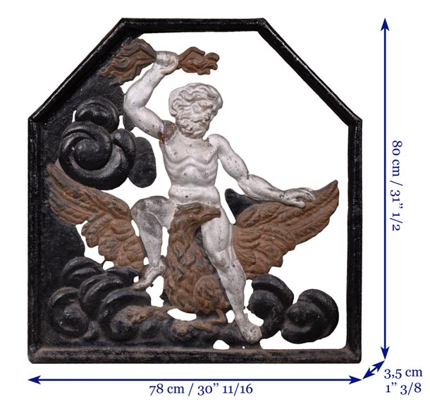 Very rare openwork painted cast iron fireback, Very rare openwork painted cast iron fireback,