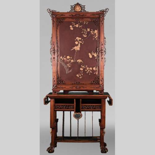 CHARBONNIER (cabinetmaker) for L’ESCALIER DE CRISTAL, Japonist Cabinet with Sliding Lacquer Panel, circa 1890