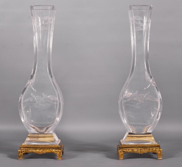 Pair of Baccarat crystal vases with Japanese decoration Pair of Baccarat crystal vases with Japanese decoration-0