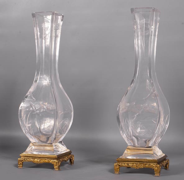 Pair of Baccarat crystal vases with Japanese decoration Pair of Baccarat crystal vases with Japanese decoration-1