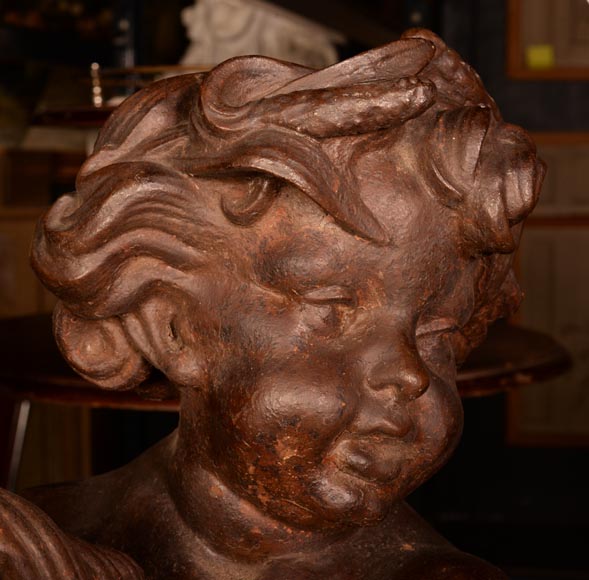 Cast iron statue fountain representing a child with a shell Cast iron statue fountain representing a child with a shell-2