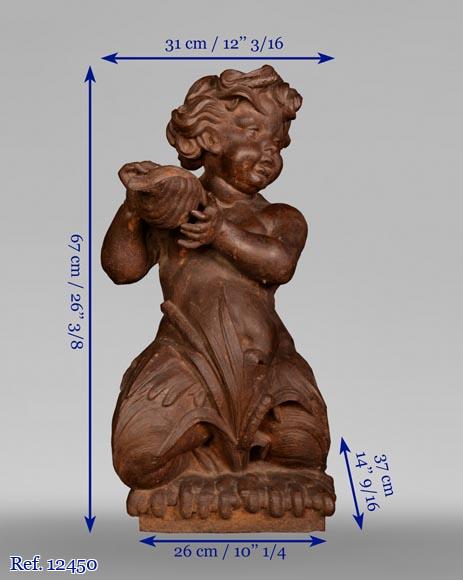 Cast iron statue fountain representing a child with a shell Cast iron statue fountain representing a child with a shell-10
