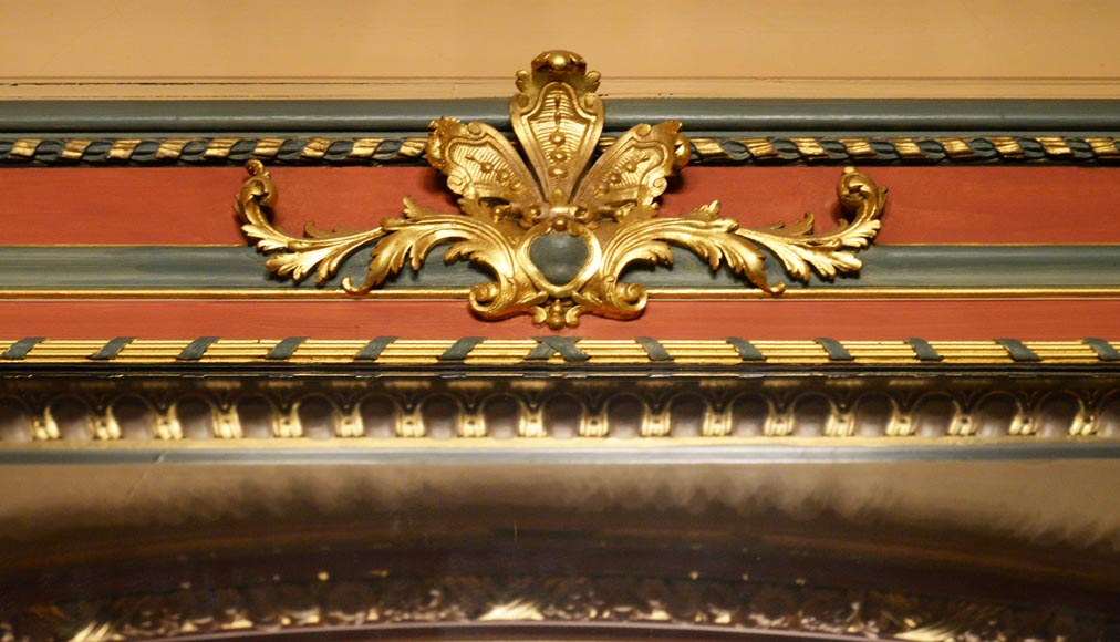 Antique Louis XVI style trumeau in polychrome and gilded wood Antique Louis XVI style trumeau in polychrome and gilded wood-1
