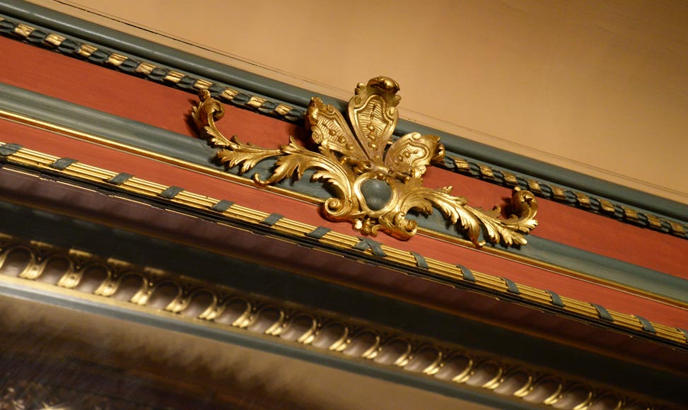 Antique Louis XVI style trumeau in polychrome and gilded wood Antique Louis XVI style trumeau in polychrome and gilded wood-2