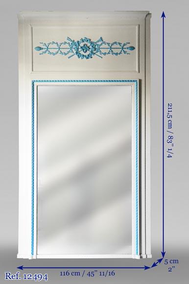 Antique Louis XVI style trumeau painted with a wreath of flowers Antique Louis XVI style trumeau painted with a wreath of flowers-5