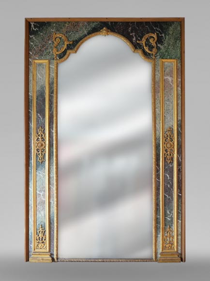 Regency style trumeau in gilded wood and trompe l'oeil marble from Campan, early 19th century Regency style trumeau in gilded wood and trompe l'oeil marble from Campan, early 19th century-0