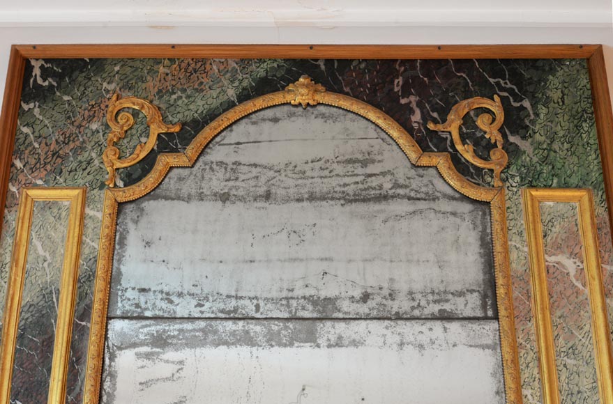 Regency style trumeau in gilded wood and trompe l'oeil marble from Campan, early 19th century Regency style trumeau in gilded wood and trompe l'oeil marble from Campan, early 19th century-1