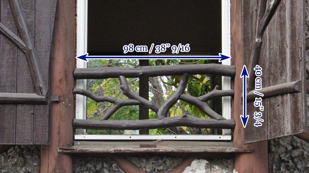 Original set of a pair of wooden shutters and railings, rustic style, mid-19th centur Original set of a pair of wooden shutters and railings, rustic style, mid-19th centur-6