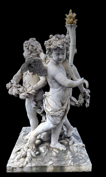 Group of three winged putti in painted cast iron, after the Water Parterres of Versailles Group of three winged putti in painted cast iron, after the Water Parterres of Versailles-1