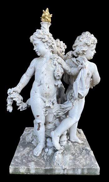 Group of three winged putti in painted cast iron, after the Water Parterres of Versailles Group of three winged putti in painted cast iron, after the Water Parterres of Versailles-3