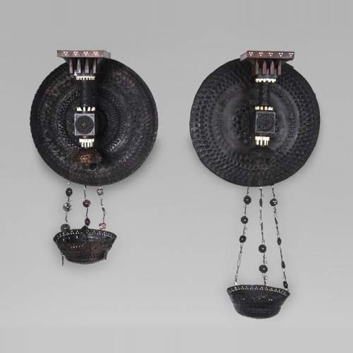 Carlo BUGATTI, Pair of Moorish style wall console sconces, circa 1888