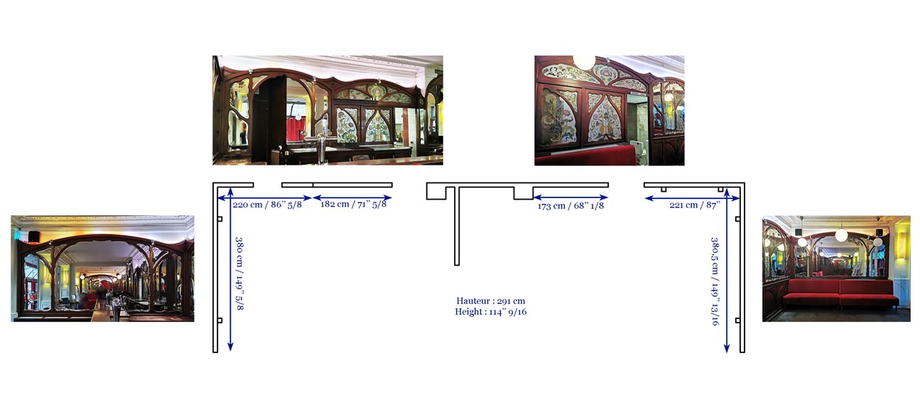 Art Nouveau mahogany woodwork from Café Barjot in Paris, 1905 Art Nouveau mahogany woodwork from Café Barjot in Paris, 1905-14