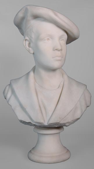 Ettore XIMENES (1855-1926) (attr. to), « Boy with a beret », Carrara marble bust, Second half of the 19th century Ettore XIMENES (1855-1926) (attr. to), « Boy with a beret », Carrara marble bust, Second half of the 19th century-0