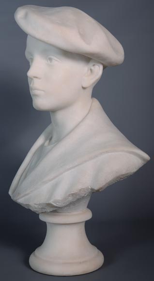 Ettore XIMENES (1855-1926) (attr. to), « Boy with a beret », Carrara marble bust, Second half of the 19th century Ettore XIMENES (1855-1926) (attr. to), « Boy with a beret », Carrara marble bust, Second half of the 19th century-2