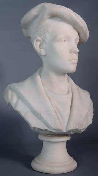 Ettore XIMENES (1855-1926) (attr. to), « Boy with a beret », Carrara marble bust, Second half of the 19th century Ettore XIMENES (1855-1926) (attr. to), « Boy with a beret », Carrara marble bust, Second half of the 19th century-3