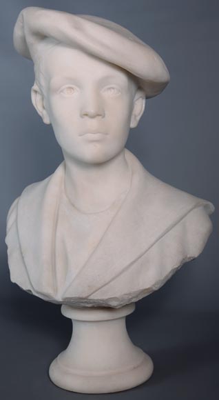 Ettore XIMENES (1855-1926) (attr. to), « Boy with a beret », Carrara marble bust, Second half of the 19th century Ettore XIMENES (1855-1926) (attr. to), « Boy with a beret », Carrara marble bust, Second half of the 19th century-4