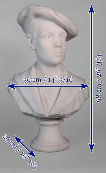 Ettore XIMENES (1855-1926) (attr. to), « Boy with a beret », Carrara marble bust, Second half of the 19th century Ettore XIMENES (1855-1926) (attr. to), « Boy with a beret », Carrara marble bust, Second half of the 19th century-7
