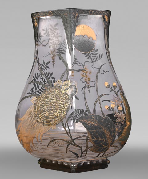 The Escalier de Cristal, a baluster vase on a bronze stand and a pair of bamboo vases in Japonesque crystal The Escalier de Cristal, a baluster vase on a bronze stand and a pair of bamboo vases in Japonesque crystal-1