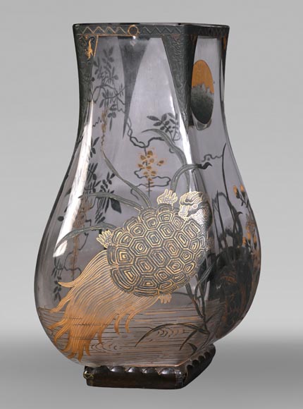 The Escalier de Cristal, a baluster vase on a bronze stand and a pair of bamboo vases in Japonesque crystal The Escalier de Cristal, a baluster vase on a bronze stand and a pair of bamboo vases in Japonesque crystal-2