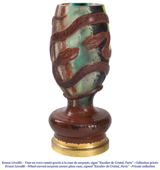 Ernest LEVEILLE - Exceptional cracked glass vase with polychrome and gilt insert decor on a gilt bronze mount, circa1890 Ernest LEVEILLE - Exceptional cracked glass vase with polychrome and gilt insert decor on a gilt bronze mount, circa1890-1