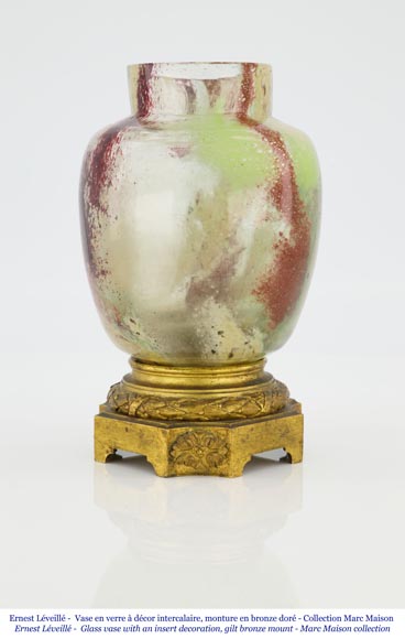 Ernest LEVEILLE - Exceptional cracked glass vase with polychrome and gilt insert decor on a gilt bronze mount, circa1890 Ernest LEVEILLE - Exceptional cracked glass vase with polychrome and gilt insert decor on a gilt bronze mount, circa1890-2