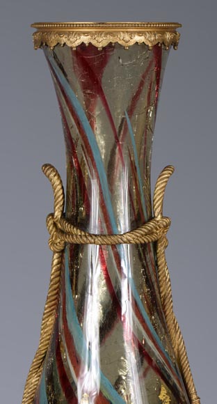 Ernest LEVEILLE - Exceptional cracked glass vase with polychrome and gilt insert decor on a gilt bronze mount, circa1890 Ernest LEVEILLE - Exceptional cracked glass vase with polychrome and gilt insert decor on a gilt bronze mount, circa1890-5