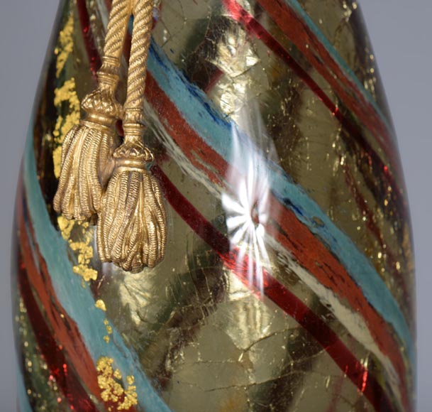 Ernest LEVEILLE - Exceptional cracked glass vase with polychrome and gilt insert decor on a gilt bronze mount, circa1890 Ernest LEVEILLE - Exceptional cracked glass vase with polychrome and gilt insert decor on a gilt bronze mount, circa1890-10