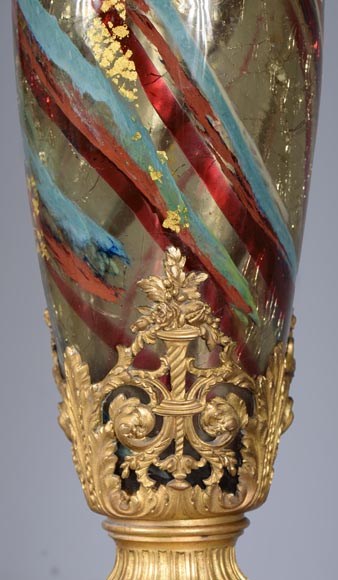 Ernest LEVEILLE - Exceptional cracked glass vase with polychrome and gilt insert decor on a gilt bronze mount, circa1890 Ernest LEVEILLE - Exceptional cracked glass vase with polychrome and gilt insert decor on a gilt bronze mount, circa1890-11