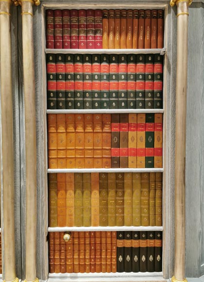 Wood paneled room with trompe l'oeil library decoration, late 20th century Wood paneled room with trompe l'oeil library decoration, late 20th century-6