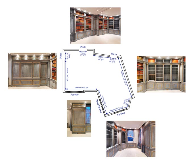 Wood paneled room with trompe l'oeil library decoration, late 20th century Wood paneled room with trompe l'oeil library decoration, late 20th century-14