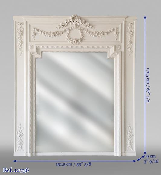 Louis XVI style overmantel in painted wood and stucco with flowers garlands Louis XVI style overmantel in painted wood and stucco with flowers garlands-8